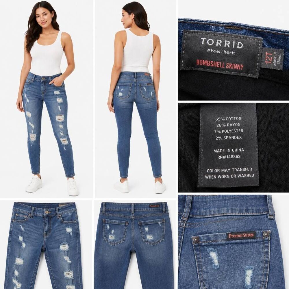 Torrid Bombshell Skinny Jeans Distressed Size 12 Light Wash